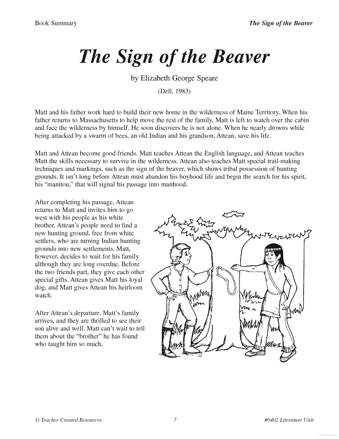 sign of the beaver study guide